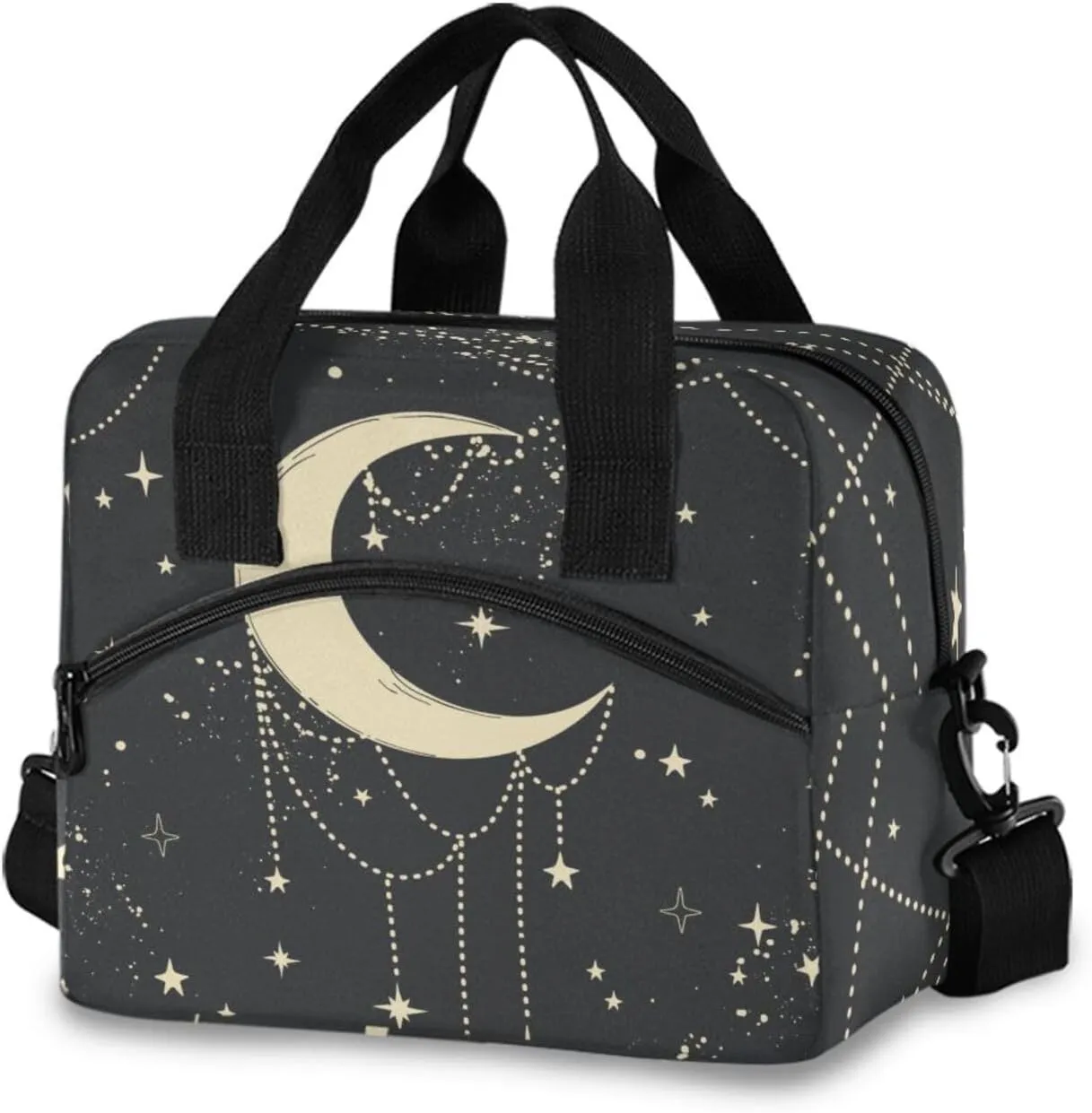CBBYY Moon Star Dream Catcher Boho Lunch Bags for Women Men, Reusable Insulated Lunch Box, Adjustable Shoulder Straps Tote Lunch Bag for Work Picnic School