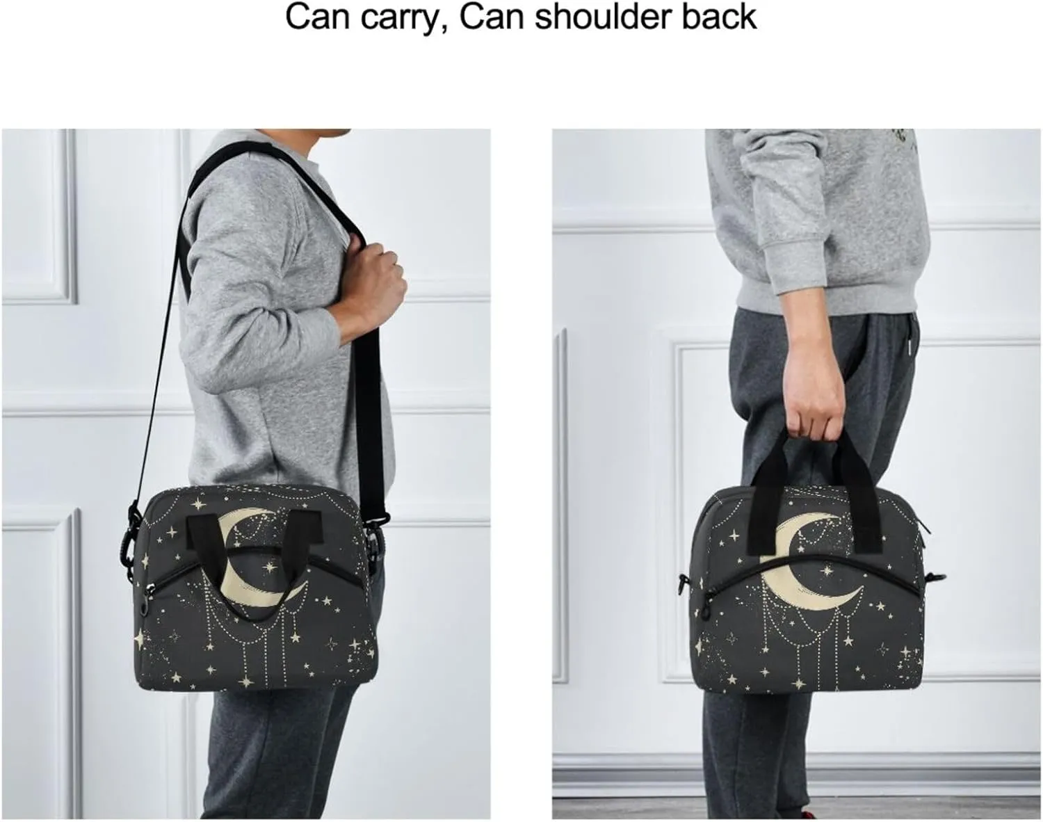 CBBYY Moon Star Dream Catcher Boho Lunch Bags for Women Men, Reusable Insulated Lunch Box, Adjustable Shoulder Straps Tote Lunch Bag for Work Picnic School