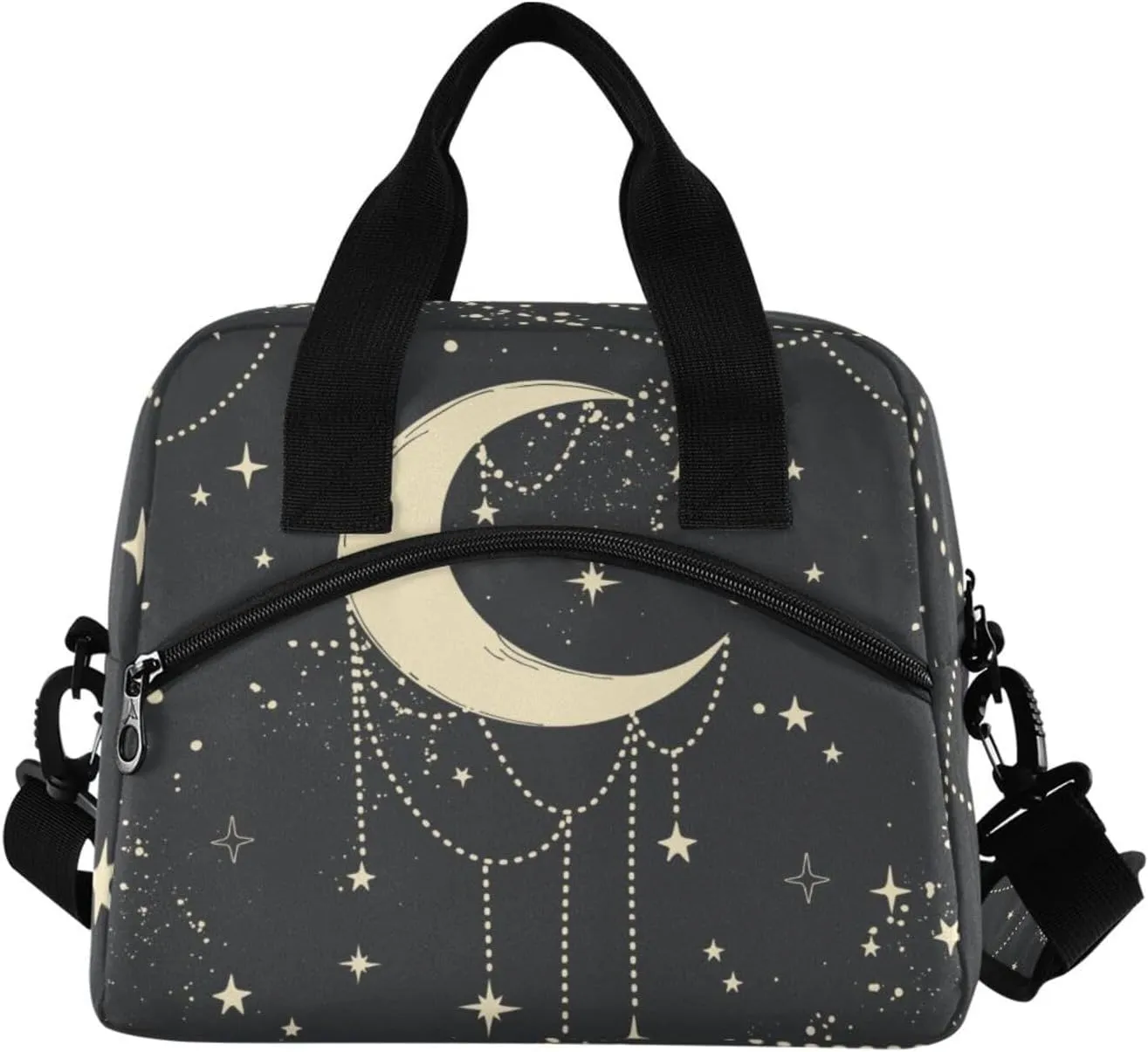 CBBYY Moon Star Dream Catcher Boho Lunch Bags for Women Men, Reusable Insulated Lunch Box, Adjustable Shoulder Straps Tote Lunch Bag for Work Picnic School