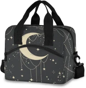 CBBYY Moon Star Dream Catcher Boho Lunch Bags for Women Men, Reusable Insulated Lunch Box, Adjustable Shoulder Straps Tote Lunch Bag for Work Picnic School