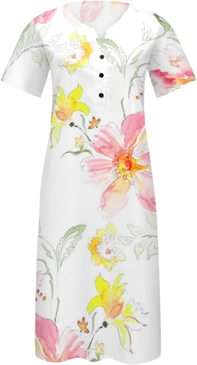 Ceboyel Summer Boho Dresses for Women 2023 Short Sleeve Maxi Long Dress Floral Print Casual Dress Trendy Ladies Outfits