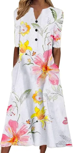 Ceboyel Summer Boho Dresses for Women 2023 Short Sleeve Maxi Long Dress Floral Print Casual Dress Trendy Ladies Outfits