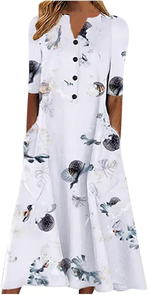Ceboyel Summer Boho Dresses for Women 2023 Short Sleeve Maxi Long Dress Floral Print Casual Dress Trendy Ladies Outfits
