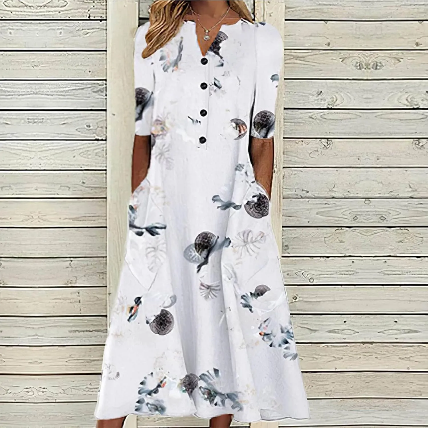 Ceboyel Summer Boho Dresses for Women 2023 Short Sleeve Maxi Long Dress Floral Print Casual Dress Trendy Ladies Outfits