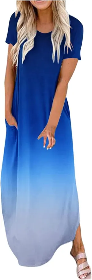 Ceboyel Women's Summer Dresses 2023 Casual Long Maxi Dress Short Sleeve Tshirt Dresses Boho Trendy Hawaiian Beach Clothing