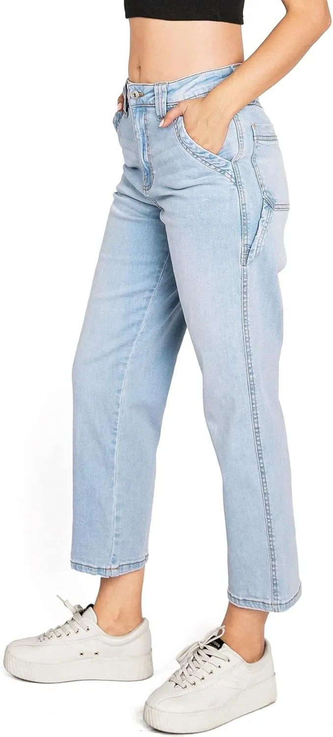 Celebrity Pink Womens Juniors High Rise Crop Straight Leg Carpenter Jeans