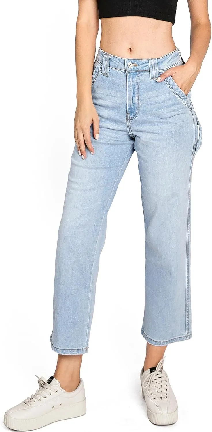 Celebrity Pink Womens Juniors High Rise Crop Straight Leg Carpenter Jeans