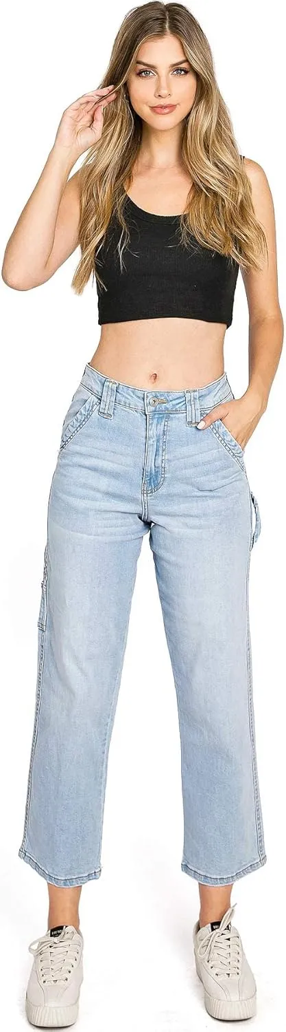 Celebrity Pink Womens Juniors High Rise Crop Straight Leg Carpenter Jeans