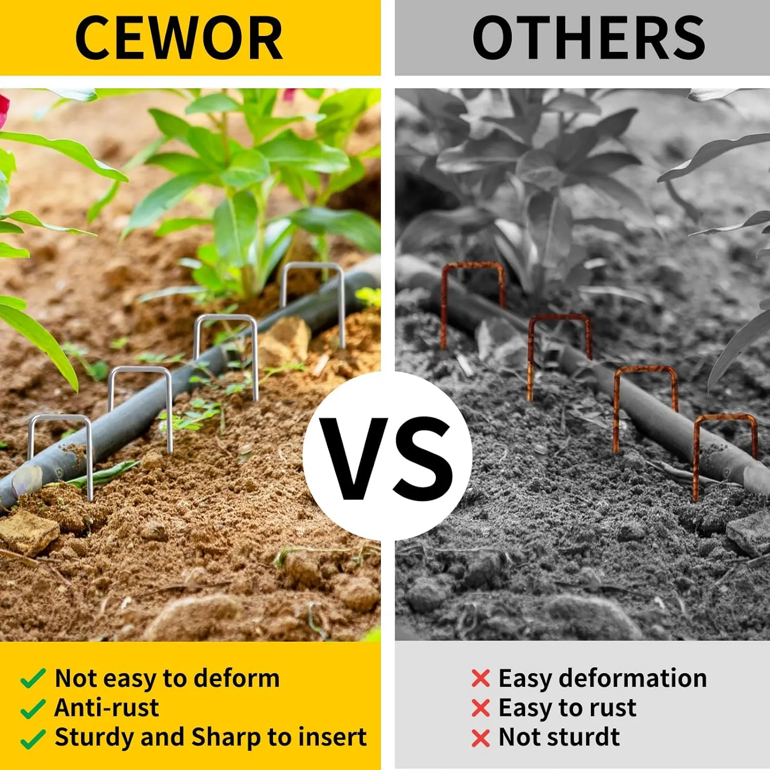 CEWOR 100 Pack Landscape Staples 4 Inches, Galvanized Garden Stakes Landscape Staples Fabric Pins Lawn Stakes for Barrier Fabric, U-Type Heavy Duty
