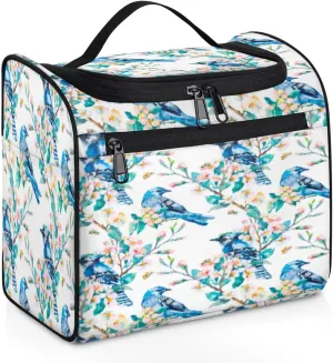 cfpolar Blue Jay Flowering Branch Toiletry Bag for Women, Hanging Travel Toiletry Bag, Water-resistant Cosmetic Makeup Organizer for Toiletries and Cosmetics, Bathroom Shower Bag with Handle and Hook