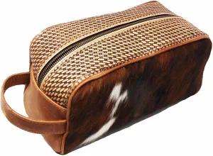 CHALLENGER Men's Western Basket Weave Tooled Leather Hairon Toiletry Dopp Kit Bag 18RTT03