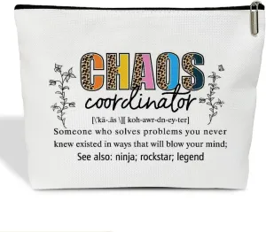 Chaos Coordinator Makeup Bag for Women, Chaos Coordinator Gift for Women Manager Coworker Gifts for Women Colleague Mom Teacher Nurse Travel Toiletry Cosmetic Bag, Zipper Organizer Pouch -FS372