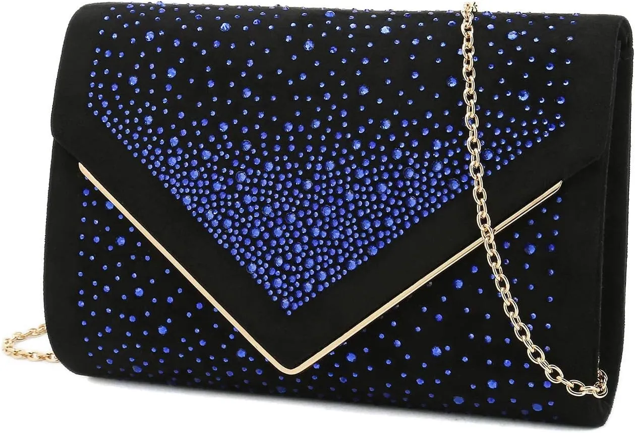 CHARMING TAILOR Envelope Purse Formal Faux Suede Clutch Rhinestone Evening Bag for Women Party Handbag