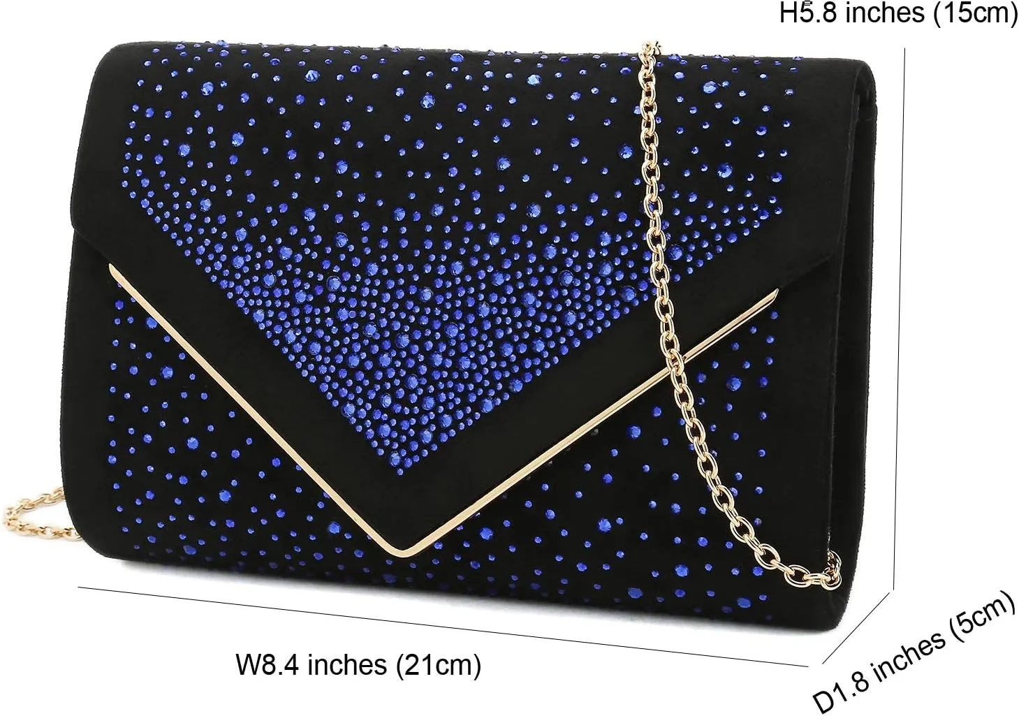 CHARMING TAILOR Envelope Purse Formal Faux Suede Clutch Rhinestone Evening Bag for Women Party Handbag