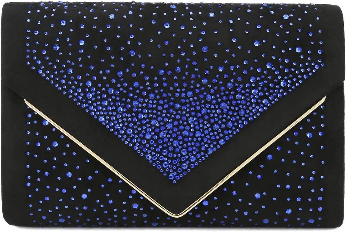 CHARMING TAILOR Envelope Purse Formal Faux Suede Clutch Rhinestone Evening Bag for Women Party Handbag