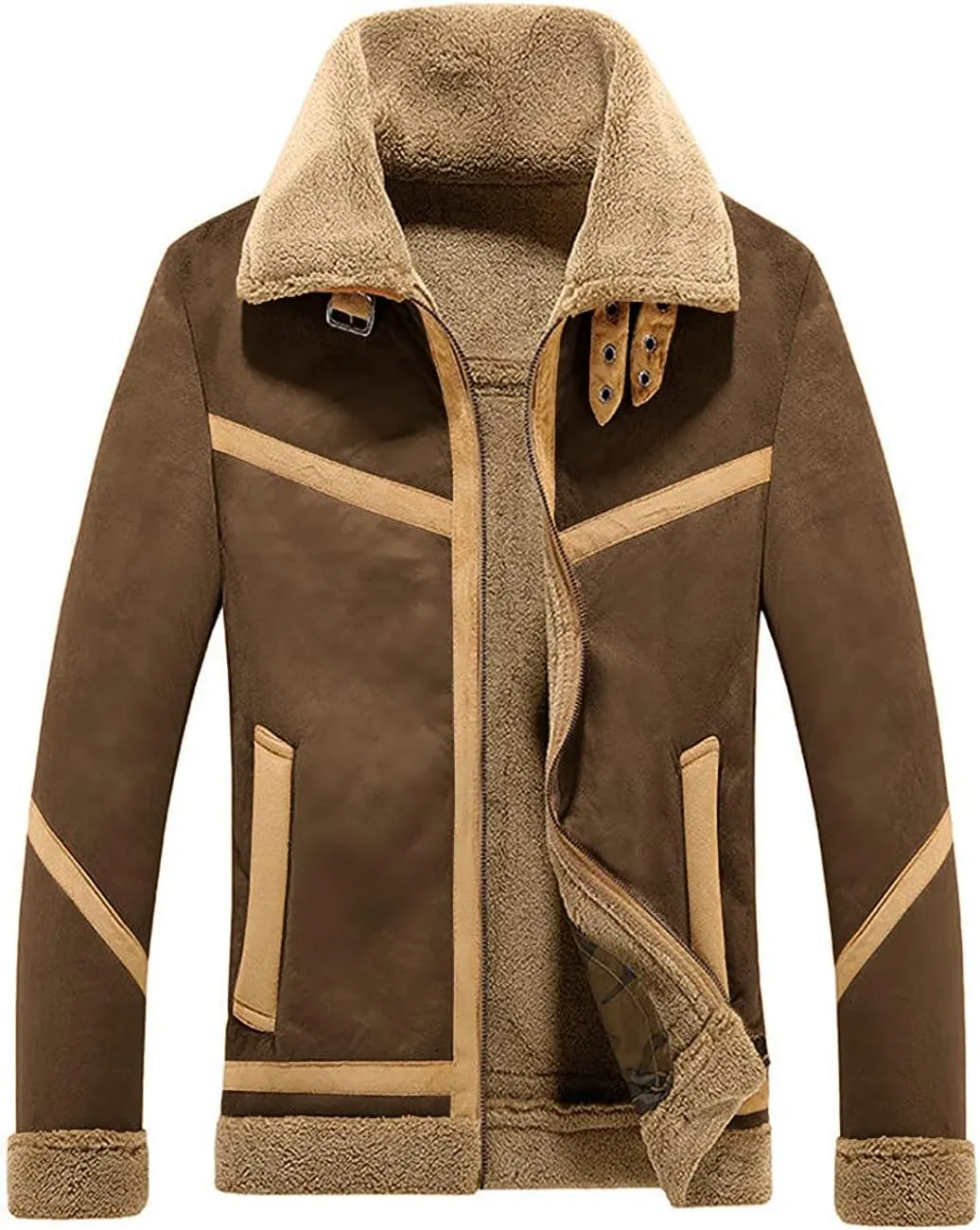 CHARTOU Men's Winter Spread Collar Sherpa Lined Suede Leather Trucker Jacket Coats