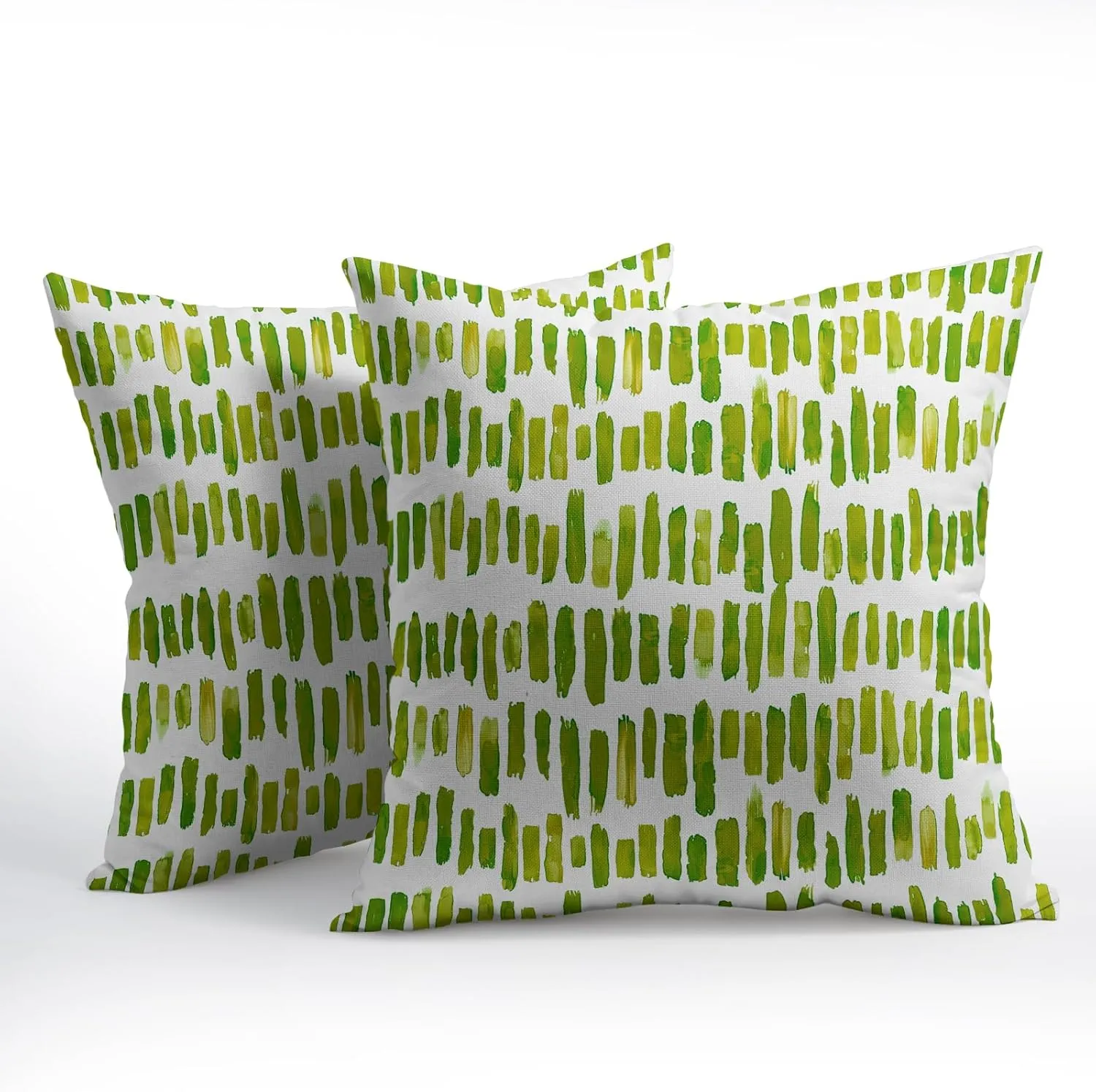Chartreuse Stripe Outdoor Pillow Covers 20x20 Inch Set of 2 Green Ink Brush Stripes Pillow Cases Abstract Striped Boho Design Cotton Linen Square Couch Cover for Home Porch Bed Room Modern Decor