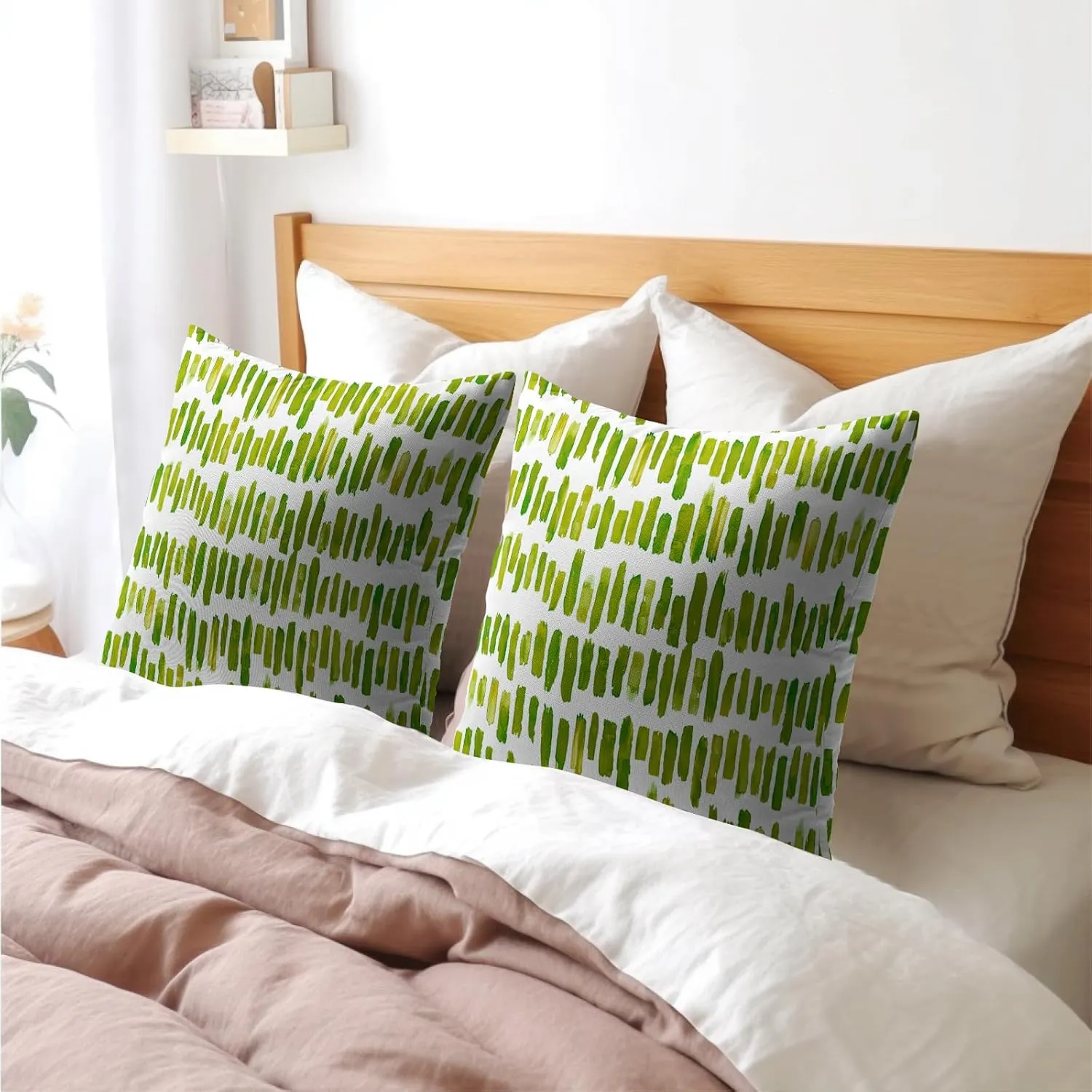 Chartreuse Stripe Outdoor Pillow Covers 20x20 Inch Set of 2 Green Ink Brush Stripes Pillow Cases Abstract Striped Boho Design Cotton Linen Square Couch Cover for Home Porch Bed Room Modern Decor