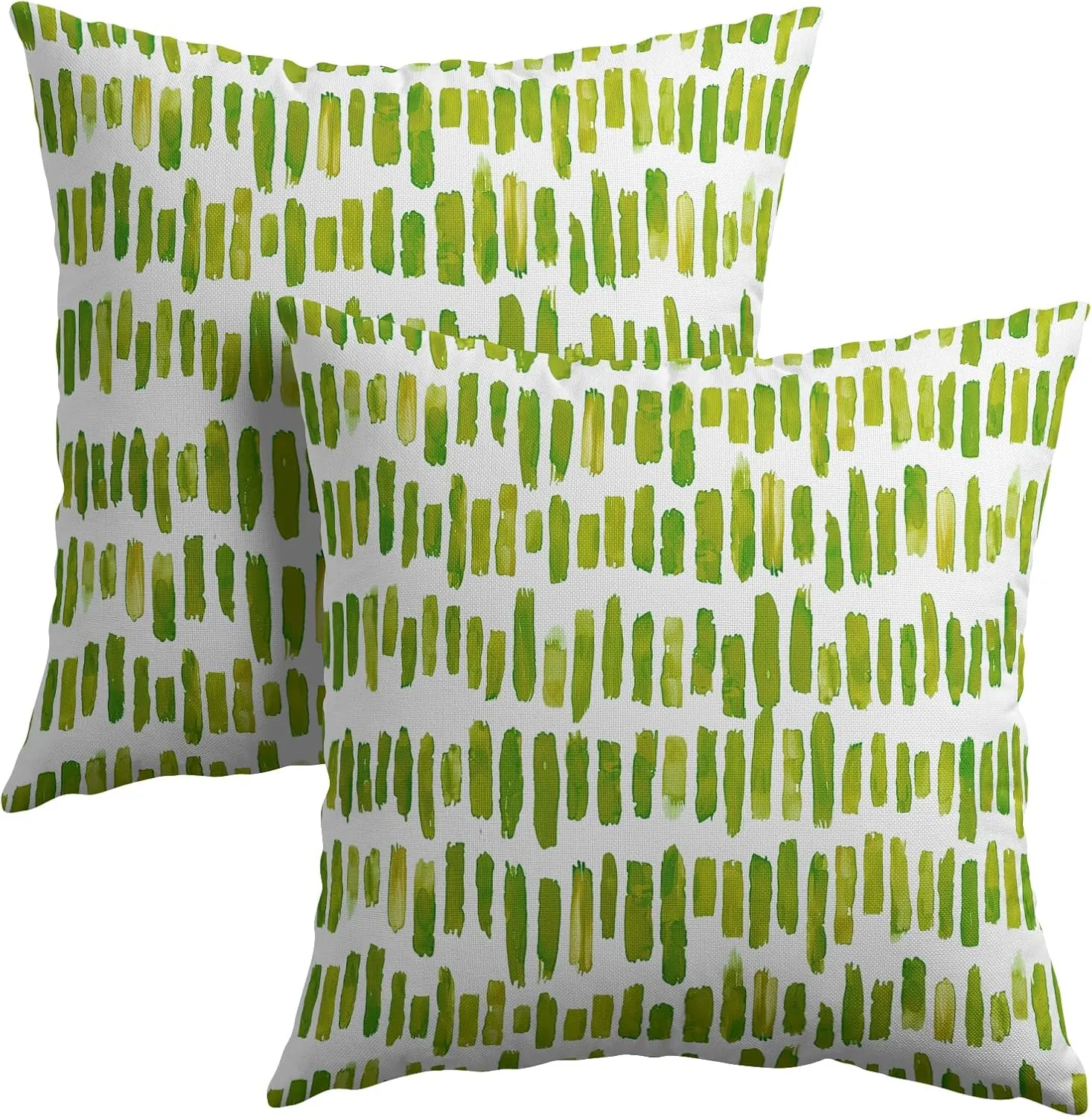 Chartreuse Stripe Outdoor Pillow Covers 20x20 Inch Set of 2 Green Ink Brush Stripes Pillow Cases Abstract Striped Boho Design Cotton Linen Square Couch Cover for Home Porch Bed Room Modern Decor