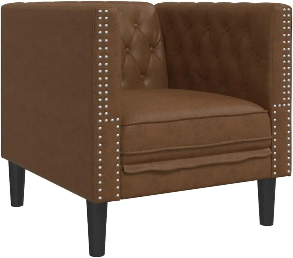 Chesterfield Sofa Chair Brown Faux Suede Leather, Sleeper Sofa, Recliner Sofa Set, Living Room Furniture, Luxurious and Comfortable Sofas for Living Room