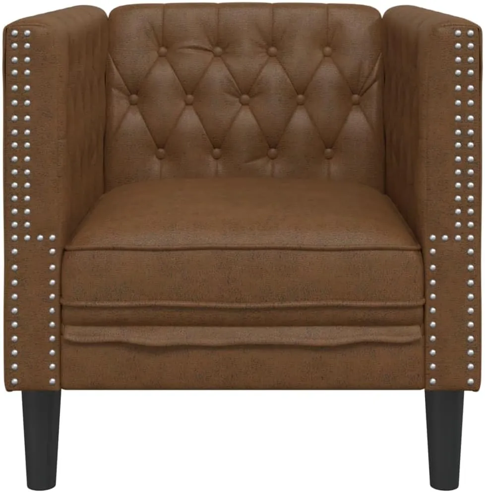 Chesterfield Sofa Chair Brown Faux Suede Leather, Sleeper Sofa, Recliner Sofa Set, Living Room Furniture, Luxurious and Comfortable Sofas for Living Room