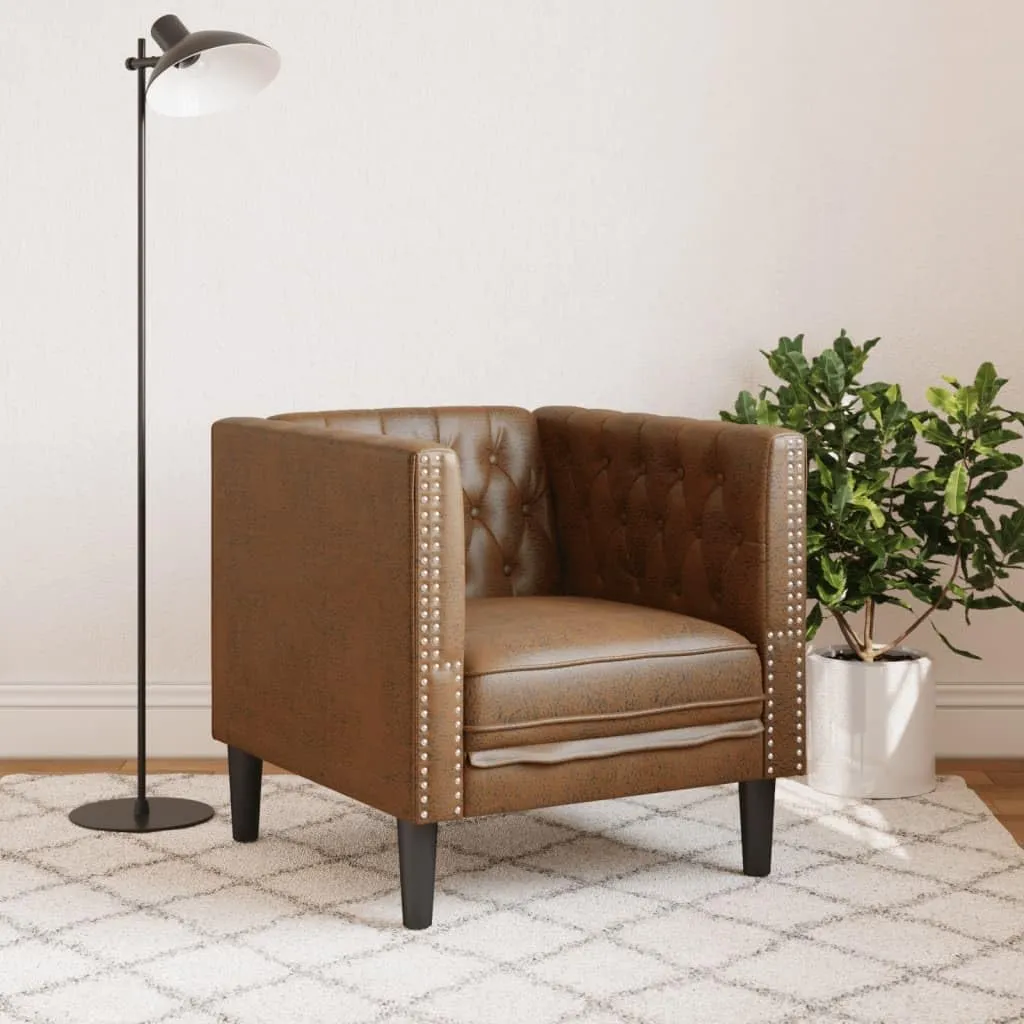 Chesterfield Sofa Chair Brown Faux Suede Leather, Sleeper Sofa, Recliner Sofa Set, Living Room Furniture, Luxurious and Comfortable Sofas for Living Room
