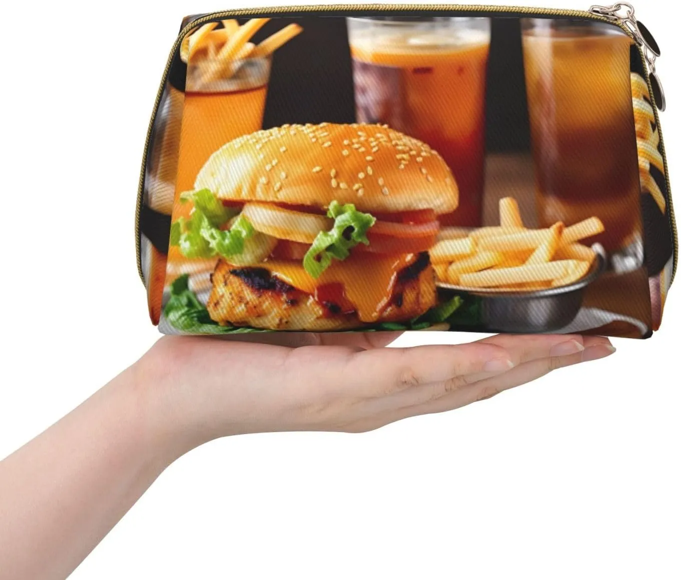 Chicken Leg Burger Drink Leather Toiletry Organizer Bag, Travel-Friendly Makeup Pouch For Women