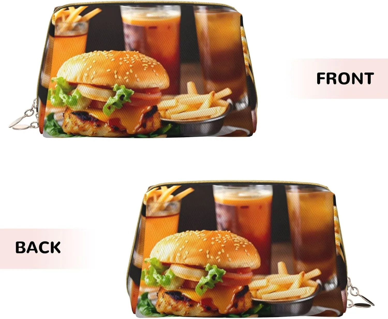 Chicken Leg Burger Drink Leather Toiletry Organizer Bag, Travel-Friendly Makeup Pouch For Women