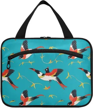 Chinese Cultural Bird Blue hanging travel bag for toiletries with hook, designer essential case for toiletries for dad camping cartera para maquillaje L