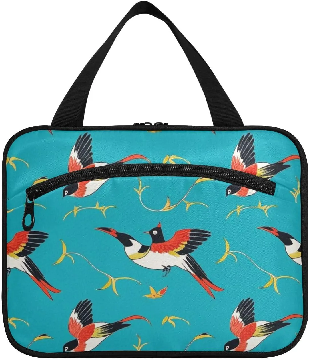 Chinese Cultural Bird Blue hanging travel bag for toiletries with hook, designer essential case for toiletries for dad camping cartera para maquillaje L