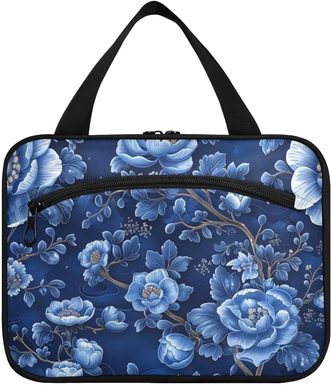 Chinese Elaborate-style Painting Rattle Blue hanging mens travel bag with hook, designer cute for women must haves bolso para maquillaje L
