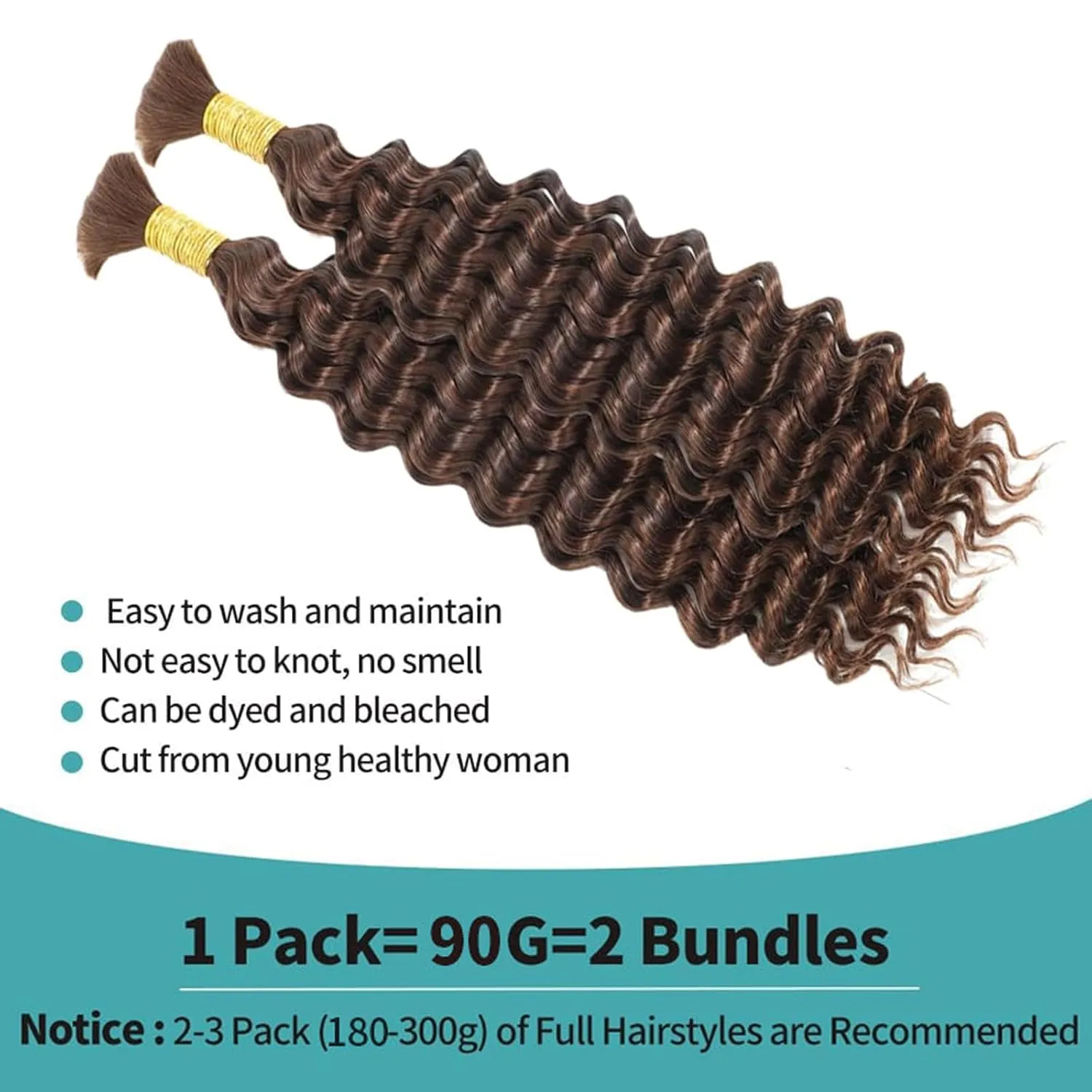 Chocolate Brown Braiding Hair Deep Wave Boho Braids 16Inch No Weft 90g 10A Brazilian Virgin Curly Human Boho Braiding Hair Wet and Wavy Color 4 Remy Hair Extensions