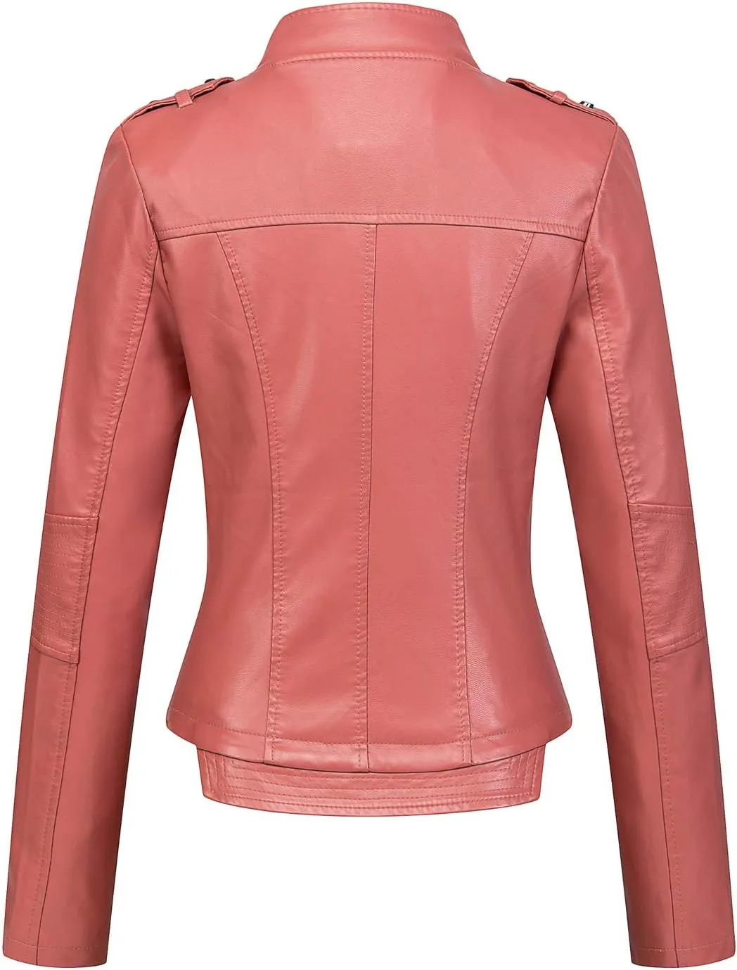 chouyatou Women's Candy Color Asymmetric Zip Slim Faux Leather Cropped Moto Jacket