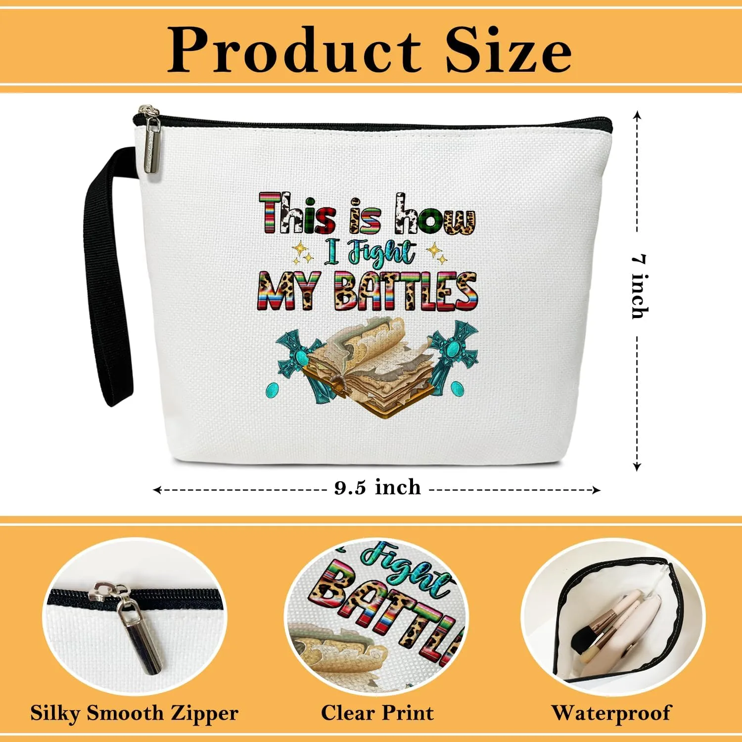 Christian Cosmetic Bag for Women,Bible Verses Gifts for Friend Mother Coworker Travel Essentials Purse Toiletry Pouch Cosmetic Bag with Zipper(This is How I Fight my battle)/35