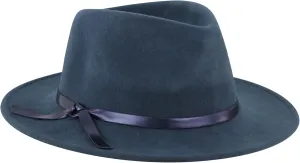 Christian Siriano New York Fedora Hat, Wool Felt Wide Brim Rancher Fashion Hat with Metallic Faux Leather Wrap, Indigo, One Size