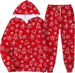 Christmas Tracksuit for Men 2 Piece Xmas Printed Long Sleeve Hooded Sweatshirt Long Pants Trendy Loose Winter Outfits
