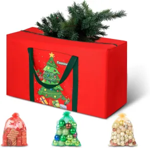 Christmas Tree Storage Bag 6FT 600d Oxford Fabric Small Christmas Tree Bag 4FT for Ornament Storage 100 X 45 X 28cm with 3 Christmas Decoration Storage Bag 30X40cm