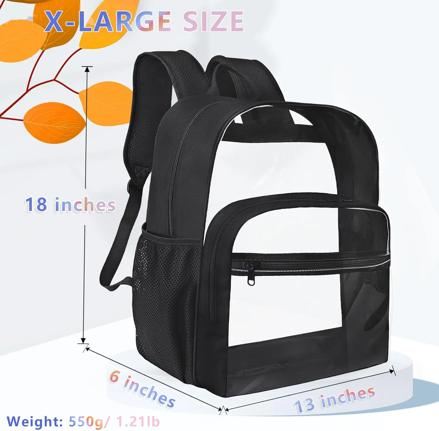 Clear Backpack for School, Heavy Duty Transparent Backpack with 0.6 mm PVC Bookbag 18 inch Clear Bag,Gray