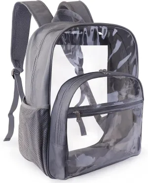 Clear Backpack for School, Heavy Duty Transparent Backpack with 0.6 mm PVC Bookbag 18 inch Clear Bag,Gray