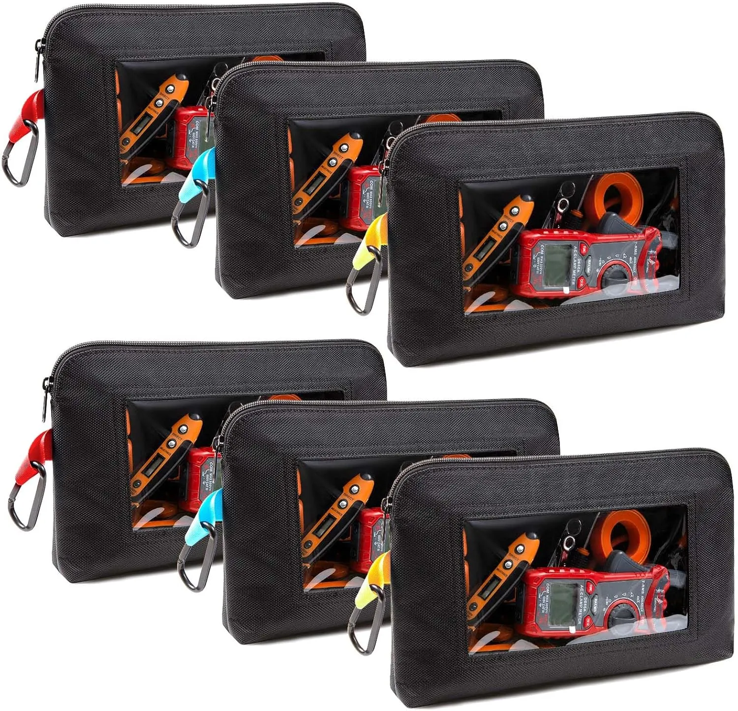 Clear Tool Pouch, Heavy Duty Small Tool Bag with Zipper, Canvas Tool Pouch Organizer Bags for Men for Workshop, Contractors, Electricians & DIY Enthusiasts, 6 Pack