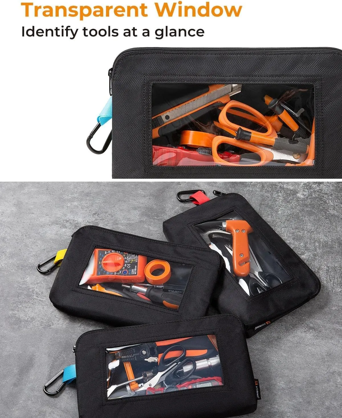 Clear Tool Pouch, Heavy Duty Small Tool Bag with Zipper, Canvas Tool Pouch Organizer Bags for Men for Workshop, Contractors, Electricians & DIY Enthusiasts, 6 Pack