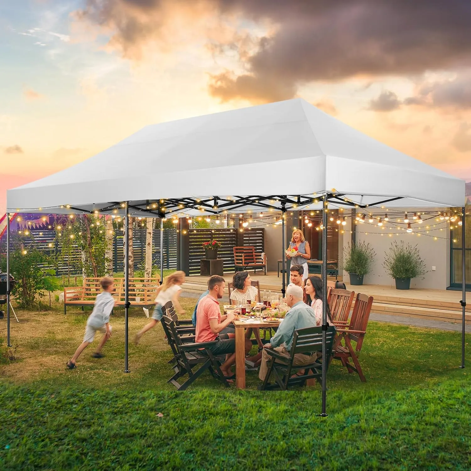 COBIZI 10x20 Pop up Canopy Tent Heavy Duty Without Sidewalls, Easy Set-up Commercial Outdoor Party Tent, 100% Waterproof Wedding Tent Gazebo, 3 Height Adjustable with Wheeled Bag, White