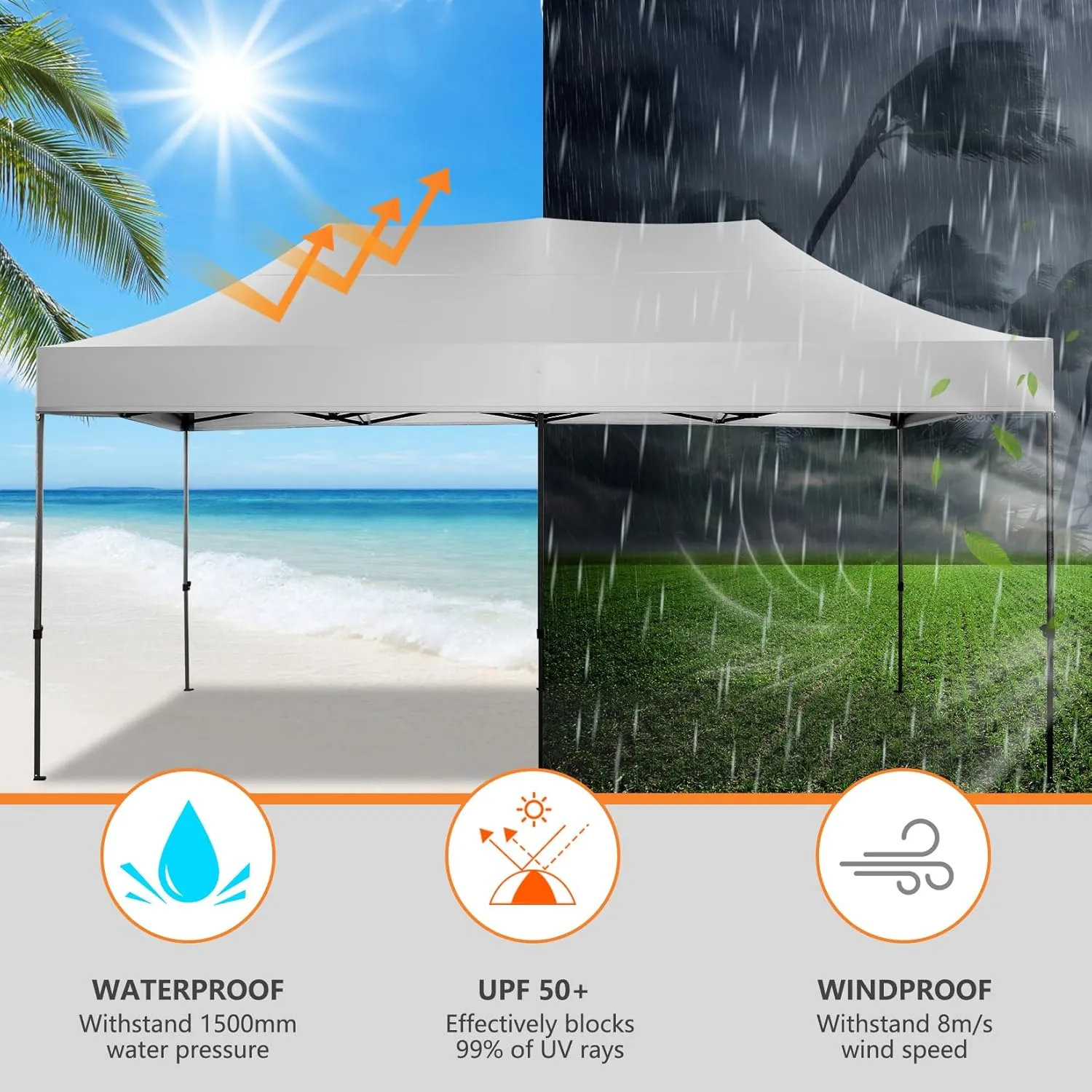 COBIZI 10x20 Pop up Canopy Tent Heavy Duty Without Sidewalls, Easy Set-up Commercial Outdoor Party Tent, 100% Waterproof Wedding Tent Gazebo, 3 Height Adjustable with Wheeled Bag, White