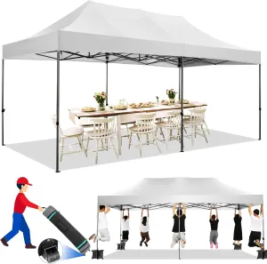 COBIZI 10x20 Pop up Canopy Tent Heavy Duty Without Sidewalls, Easy Set-up Commercial Outdoor Party Tent, 100% Waterproof Wedding Tent Gazebo, 3 Height Adjustable with Wheeled Bag, White