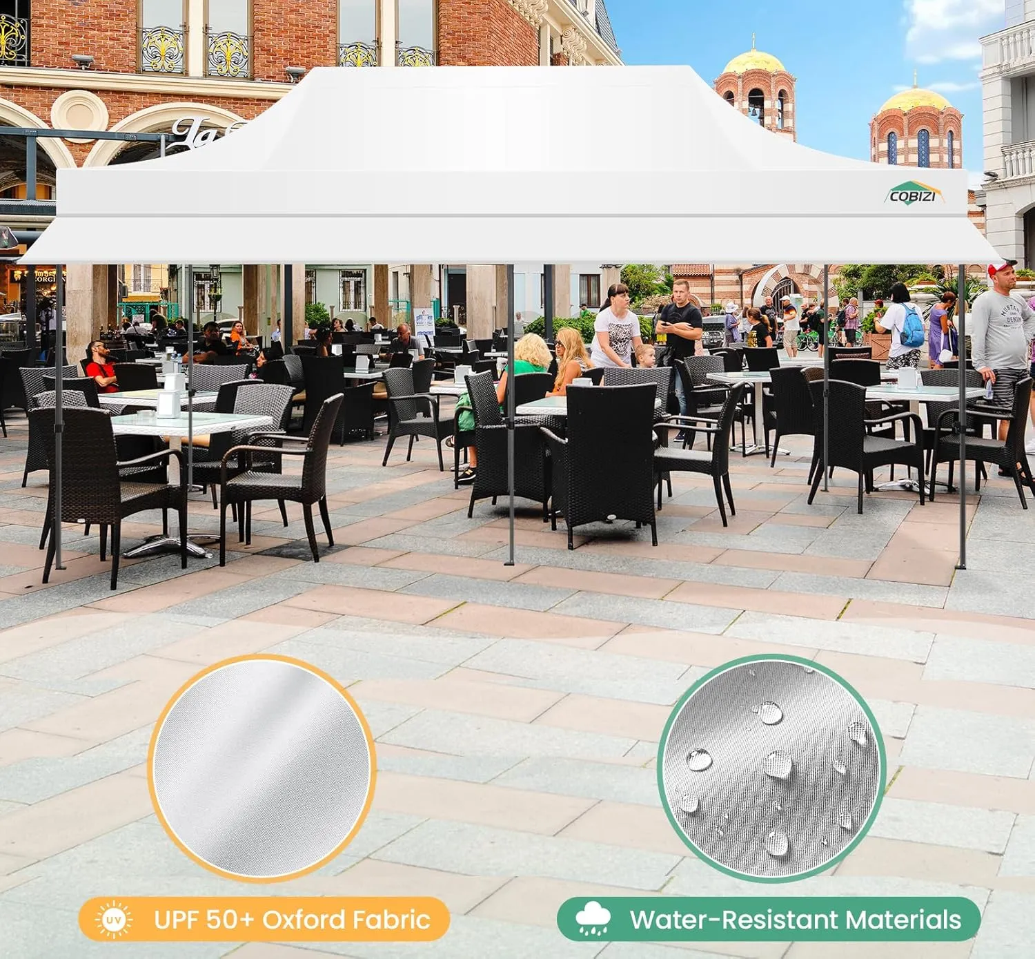 COBIZI 10x20 Pop Up Canopy Tent with Awning & Sidewalls, Commercial 10X20 Canopy Tents Instant Waterproof, UPF 50  Sun Shade for Outdoor, Parties, Markets (White)