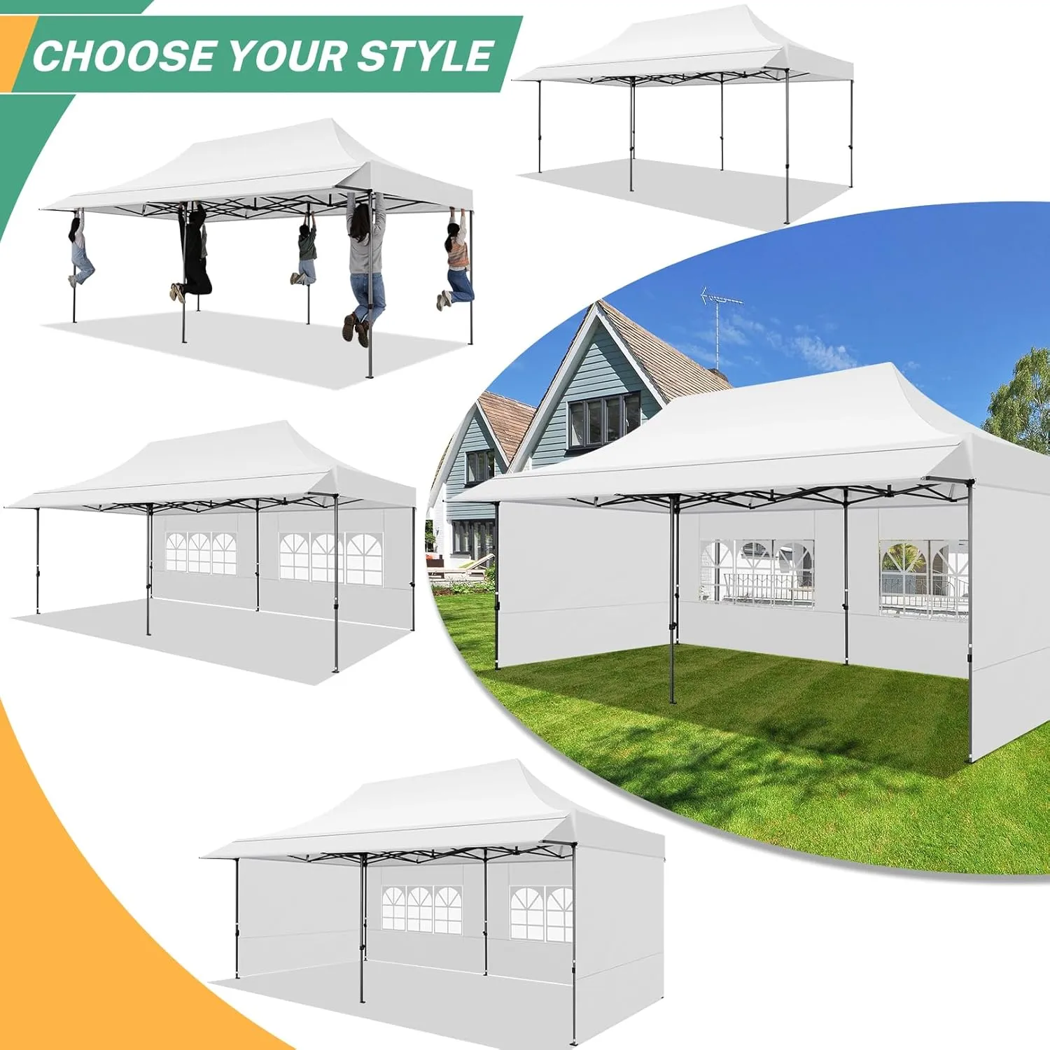 COBIZI 10x20 Pop Up Canopy Tent with Awning & Sidewalls, Commercial 10X20 Canopy Tents Instant Waterproof, UPF 50  Sun Shade for Outdoor, Parties, Markets (White)