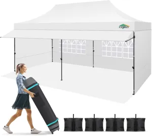 COBIZI 10x20 Pop Up Canopy Tent with Awning & Sidewalls, Commercial 10X20 Canopy Tents Instant Waterproof, UPF 50  Sun Shade for Outdoor, Parties, Markets (White)