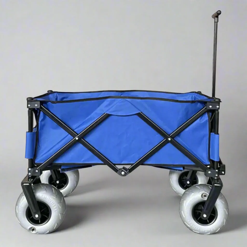 Collapsible Beach Utility Wagon – Heavy-Duty Folding Cart with Cover Bag (Blue)