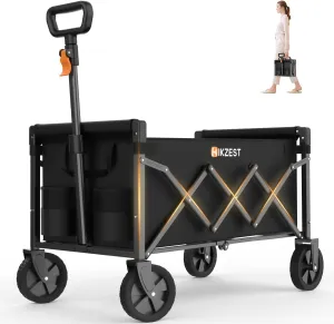 Collapsible Wagon Cart Foldable, Portable Heavy Duty Folding Garden Wagons with Wheels, Utility Grocery Shopping Cart for Outdoor, Sport, Camping, Black
