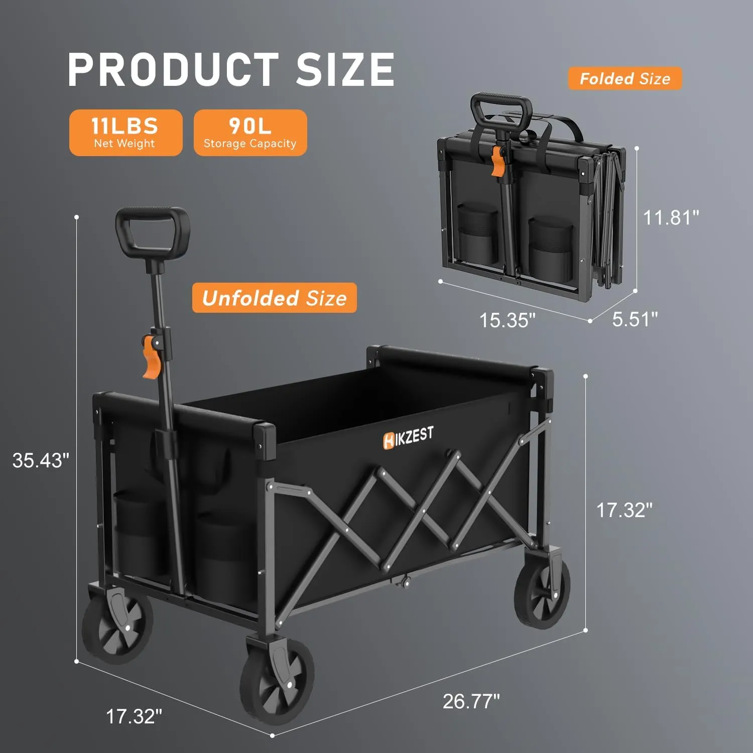 Collapsible Wagon Cart Foldable, Portable Heavy Duty Folding Garden Wagons with Wheels, Utility Grocery Shopping Cart for Outdoor, Sport, Camping, Black